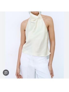 Zara Ivory Satin Halter Neck Top